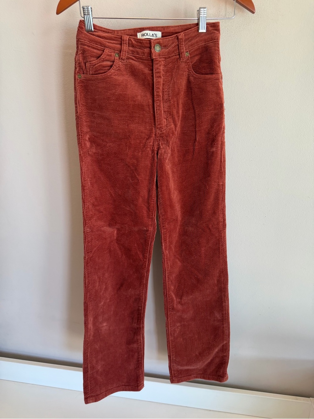 Rollas Original High Rise Straight Corduroy Pants Rust Orange Size 24 Mens Women